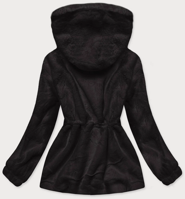 Futrzana kurtka damska z kapturem czarna (br9596-1)