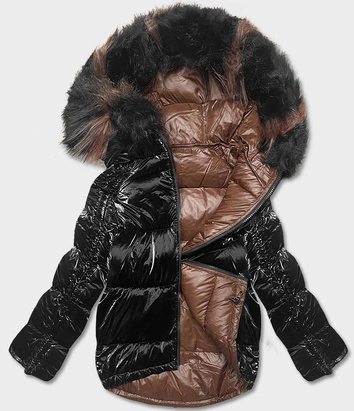 DWUSTRONNA KURTKA OVERSIZE CZARNO-BRĄZOWA (H-1080-01)