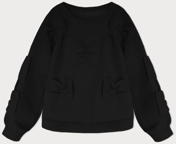 Ciepła bluza damska z kokardkami czarna (23999)