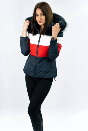 DAMSKA KRÓTKA PIKOWANA KURTKA ZIMOWA GRANATOWA (7692)