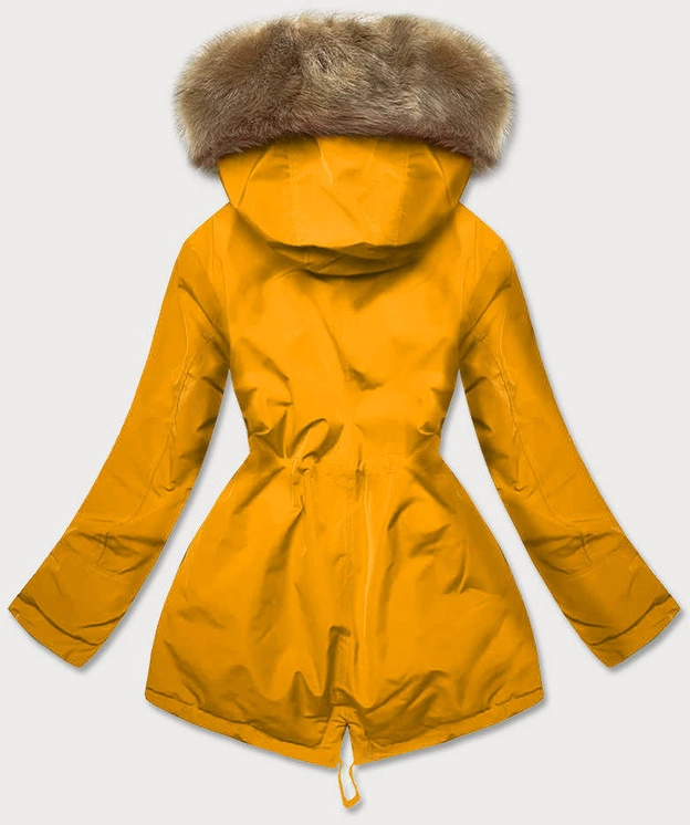 ZIMOWA KURTKA DAMSKA Z FUTRZANĄ PODSZEWKĄ ŻÓŁTY-BEŻ (W558)