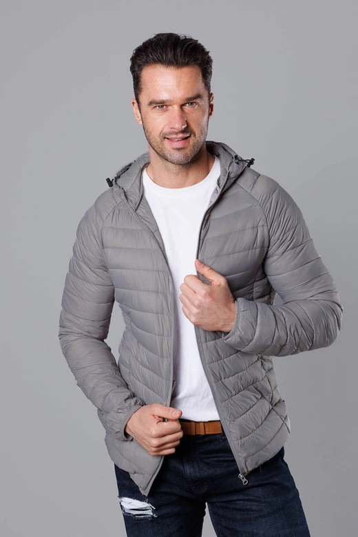 Pikowana kurtka męska z kapturem szara (HM112-3)