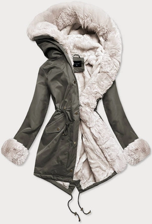 PARKA DAMSKA ZIMOWA NA MISIU KHAKI-ECRU (B530-11046)