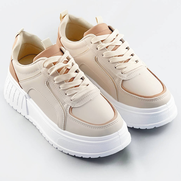 DAMSKIE SNEAKERSY NA GRUBEJ PODESZWIE BEŻOWE (AD-570)
