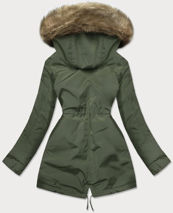 Ciepła kurtka zimowa damska khaki-beżowa (w559big)