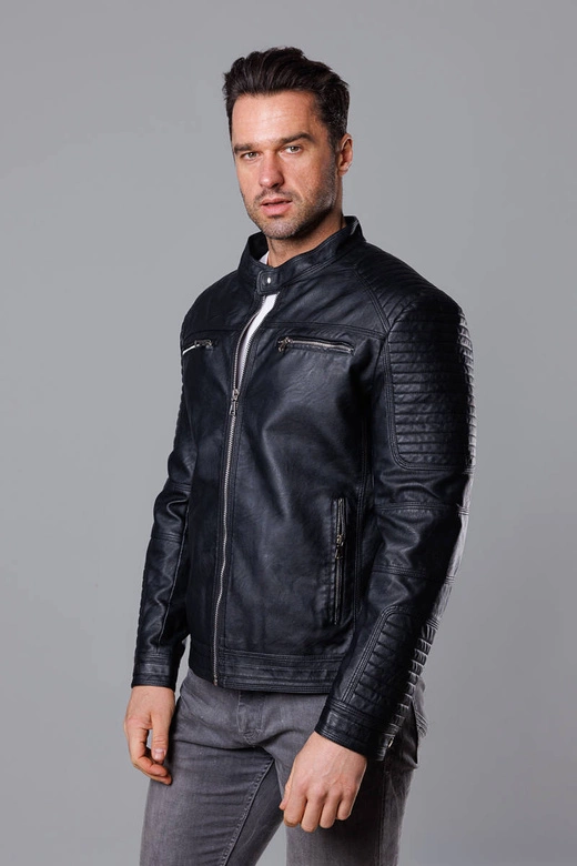 Kurtka męska typu biker czarna (11Z8053)