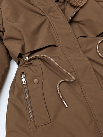 Damska parka zimowa z futerkiem brązowa (CAN-2508)