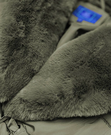 Długa kurtka zimowa z futrzanym kołnierzem khaki (j9-071)