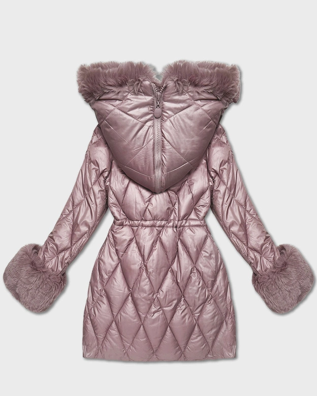 Kurtka z futrzanym kapturem tworzącym kołnierz różowa (T3-2635#-52)
