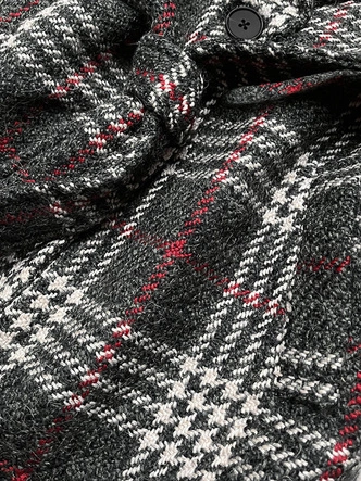 PŁASZCZ DAMSKI W KRATĘ GRAFIT-BEŻ (OMDL-011)