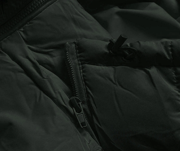 Puchowa kamizelka damska z kapturem army (5M720-136)