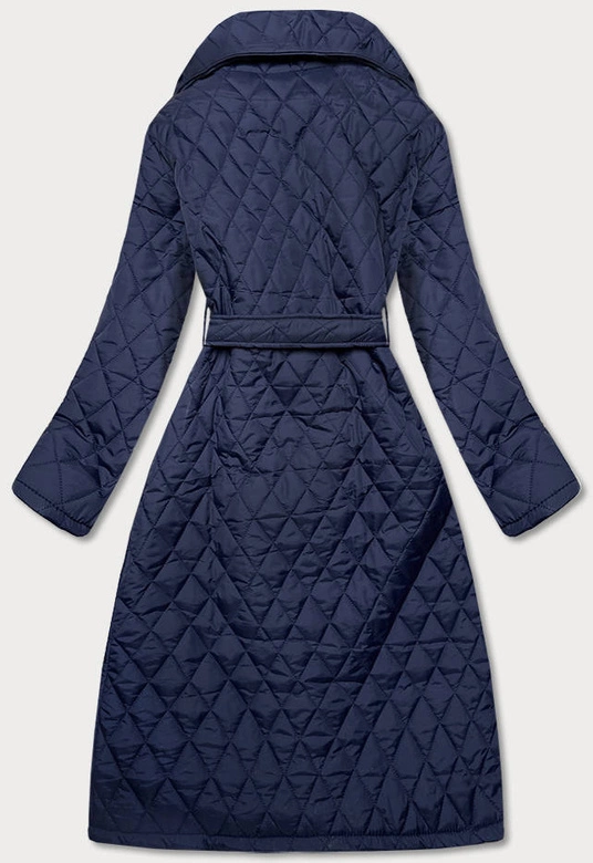 PIKOWANY PŁASZCZ DAMSKI Z PASKIEM GRANATOWY (9594)