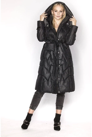 Puchowa kurtka ze stójką i kapturem czarna (ag2-j82)