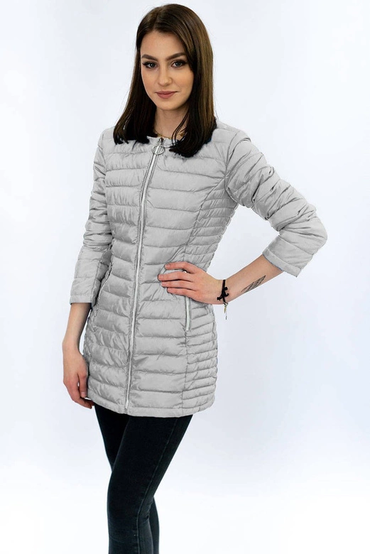 DŁUGA PIKOWANA KURTKA SZARA (21810)