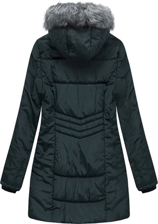 DŁUŻSZA PIKOWANA KURTKA Z KAPTUREM CIEMNOZIELONA (B2625-30)