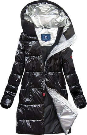 BŁYSZCZĄCA KURTKA Z KAPTUREM CZARNA 2 (J9-003)