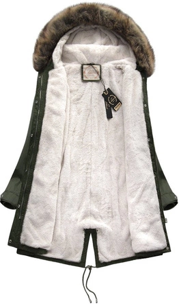 Damska parka zimowa na misiu z kapturem khaki (7992-PLUS)