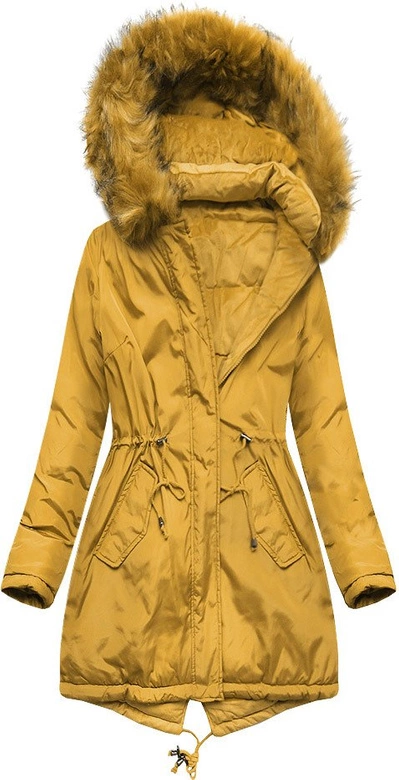 DWUSTRONNA DAMSKA PARKA ZIMOWA WELUROWA MUSZTARDOWA (7911)