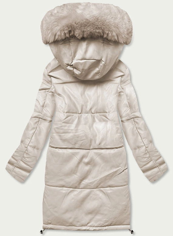 Kurtka zimowa damska ze skóry ekologicznej beżowa (TY038-3)