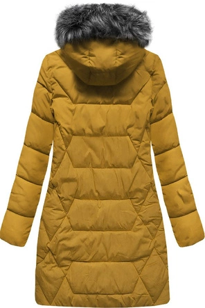 DŁUŻSZA ZIMOWA KURTKA DAMSKA Z KAPTUREM ŻÓŁTA (B9902)