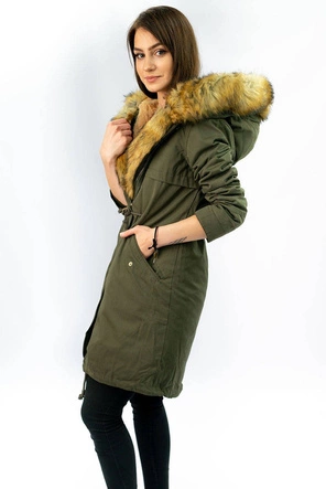 CIEPŁA PARKA DAMSKA ZIMOWA  Z PODPINKĄ KHAKI (XW162X)