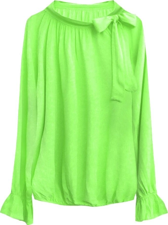 BAWEŁNIANA BLUZKA Z WIĄZANĄ STÓJKĄ LIMONKOWA (298ART)