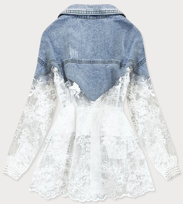 KURTKA DAMSKA Z ŁĄCZONYCH MATERIAŁÓW JEANS/BIAŁA (5833K)