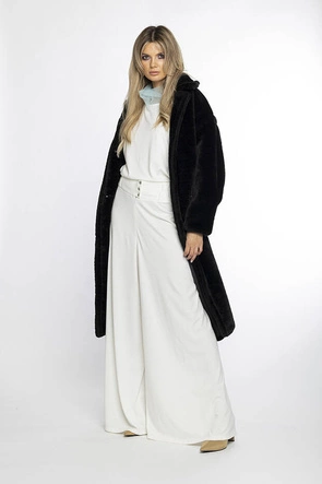 Pluszowy płaszcz damski oversize Ann Gissy czarny (AG1-J9172)