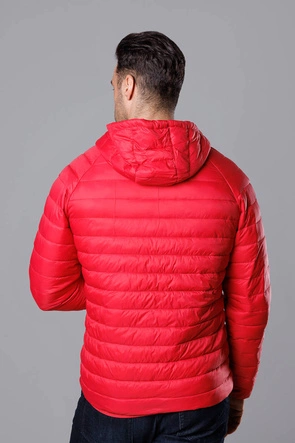 Pikowana kurtka męska z kapturem czerwona (HM112-5)