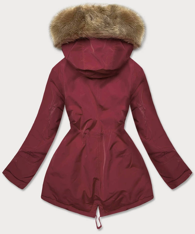 ZIMOWA KURTKA DAMSKA Z FUTRZANĄ PODSZEWKĄ BORDO-BEŻ (W558BIG)