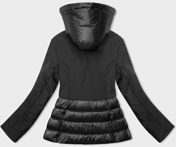 Pikowana zimowa kurtka damska z łączonych materiałów czarna (YP-20103-1)