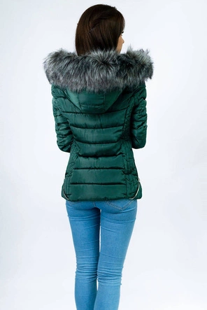 PIKOWANA ZIMOWA KURTKA DAMSKA Z KAPTUREM BUTELKOWA ZIELEŃ (B2631)