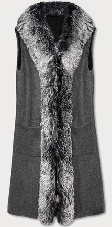 Długa kamizelka z futrem grafitowa (f51010-3)