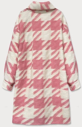 Koszulowy płaszcz damski pepitka różowy (2099)