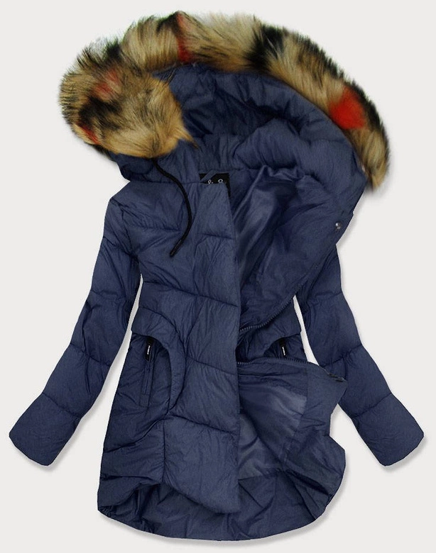 PIKOWANA KURTKA DAMSKA ZIMOWA GRANATOWA (209-2BIG)