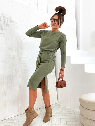 Sukienka midi z paskiem khaki (773)