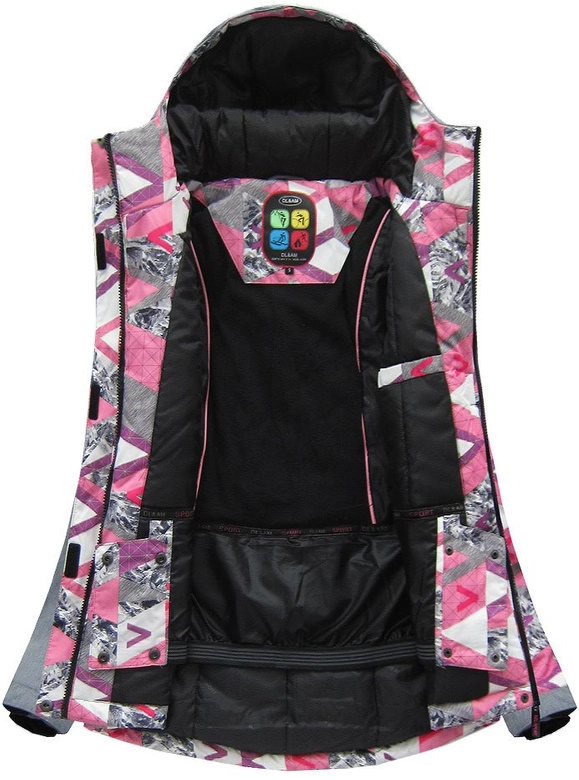 DAMSKA KURTKA ZIMOWA SNOWBOARDOWA Z MEMBRANĄ SZARO-RÓŻOWA (W181)