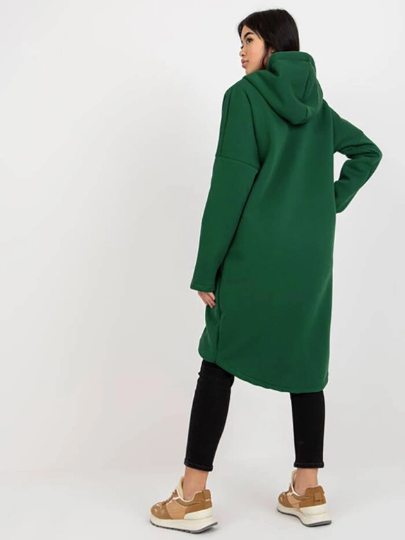 Długa gruba bluza damska z kapturem Rue Paris ciemny zielony (4858)