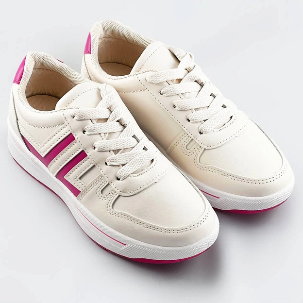 Sportowe buty damskie ecru-róż (ad-587)