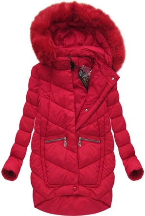 ASYMETRYCZNA KURTKA Z KAPTUREM CZERWONA (7681BIG)