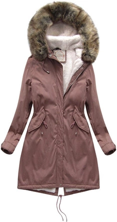 Damska parka zimowa na misiu z kapturem antyczny róż (7992-PLUS)