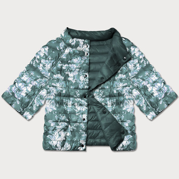 Dwustronna kurtka damska plus size z rękawem 3/4 Minority ciemny miętowy/kwiaty (M23-7010-253)
