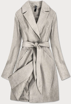 DAMSKI PŁASZCZ W DROBNĄ KRATKĘ BEŻOWY (2706)