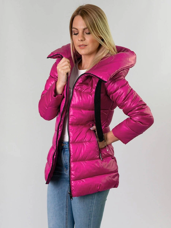 ZIMOWA PIKOWANA KURTKA DAMSKA Z KAPTUREM AMARANTOWA (7698)