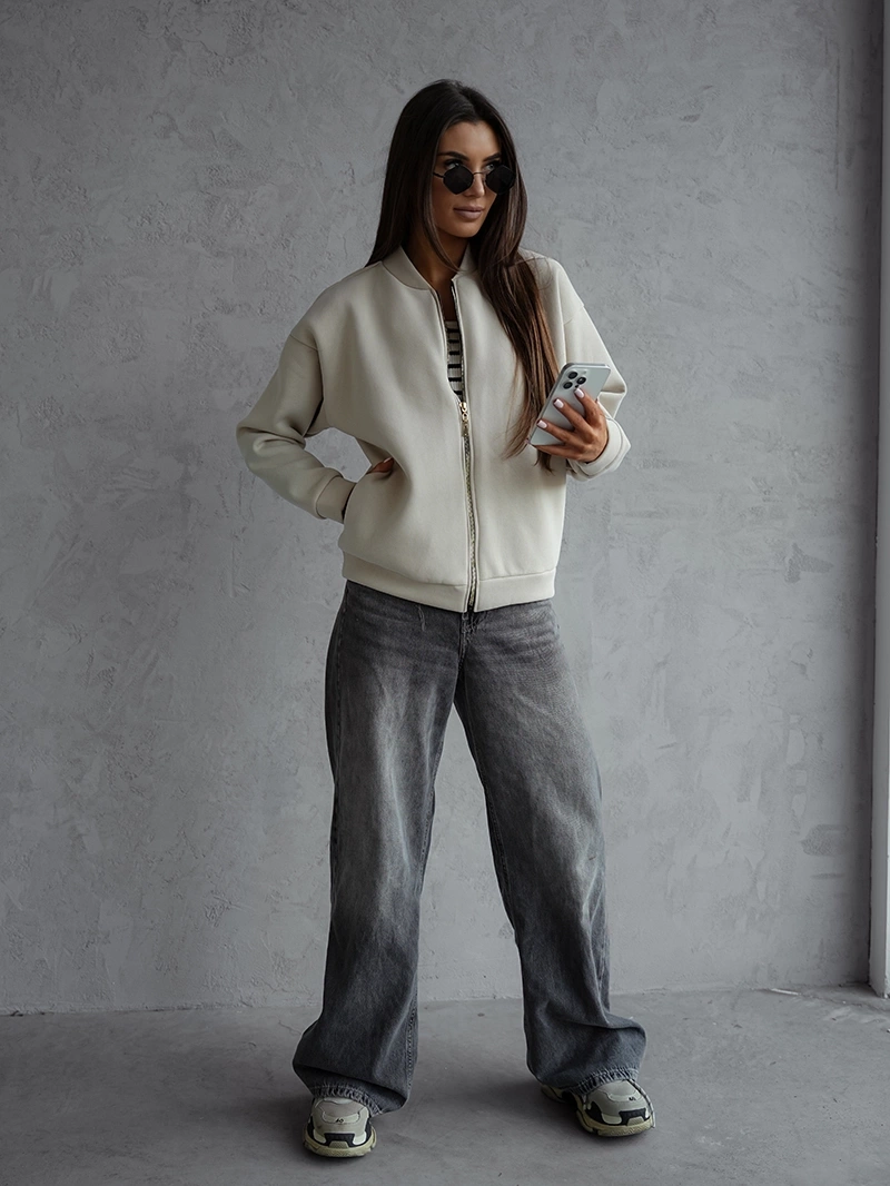 Ocieplana bluza bomberka beżowa (82158)