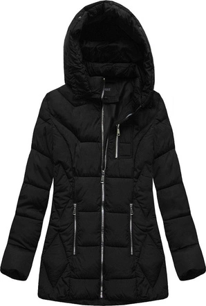 ZIMOWA PIKOWANA KURTKA DAMSKA Z KAPTUREM CZARNA (B9901)