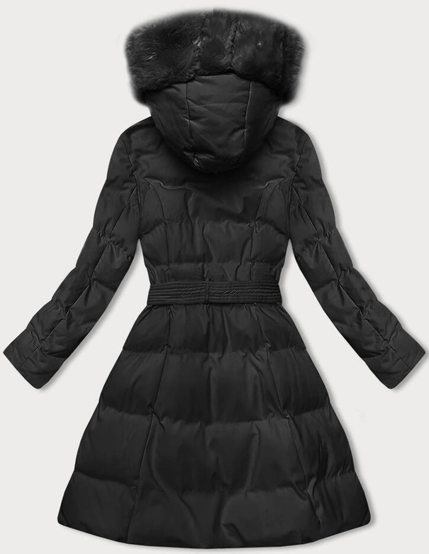 Zimowa kurtka damska z ozdobnym futrem czarna (5M3158-392)