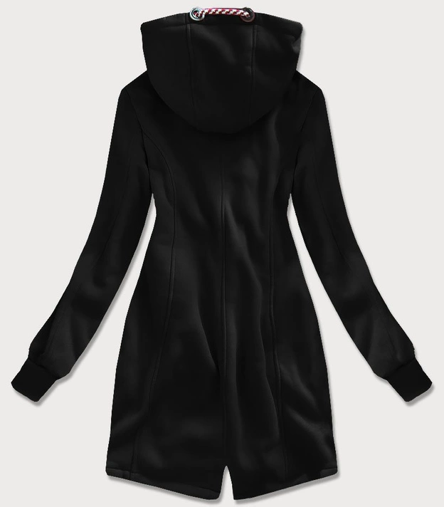 DŁUGA BLUZA DAMSKA Z KAPTUREM CZARNA (AMG-675)