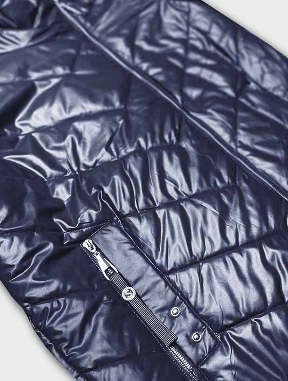 Kurtka damska z asymetrycznym zamkiem ciemna niebieska (B8087-72051)