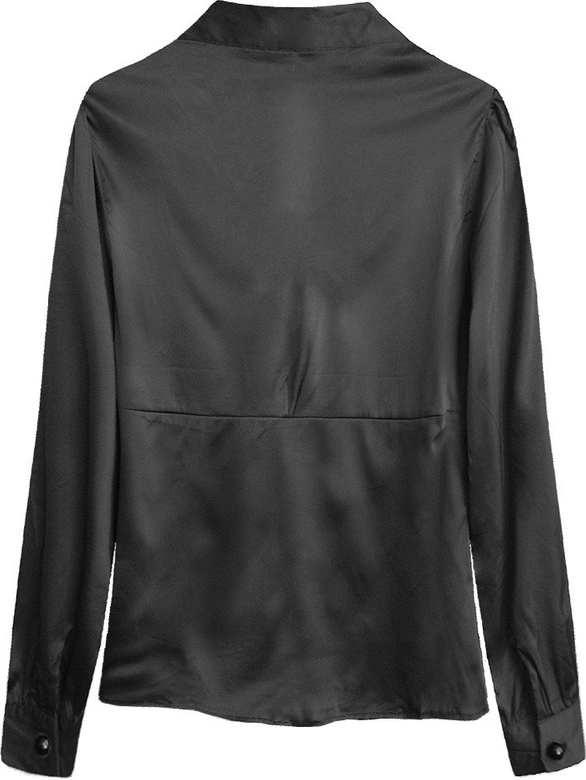 SATYNOWA KOSZULA Z WIĄZANĄ STÓJKĄ CZARNA (X1066X)